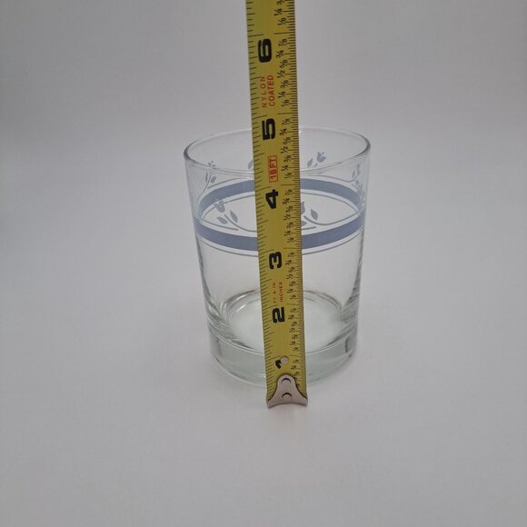 Vintage Clear Drinking Glass With Blue Floral Trim - Picture 3 of 9